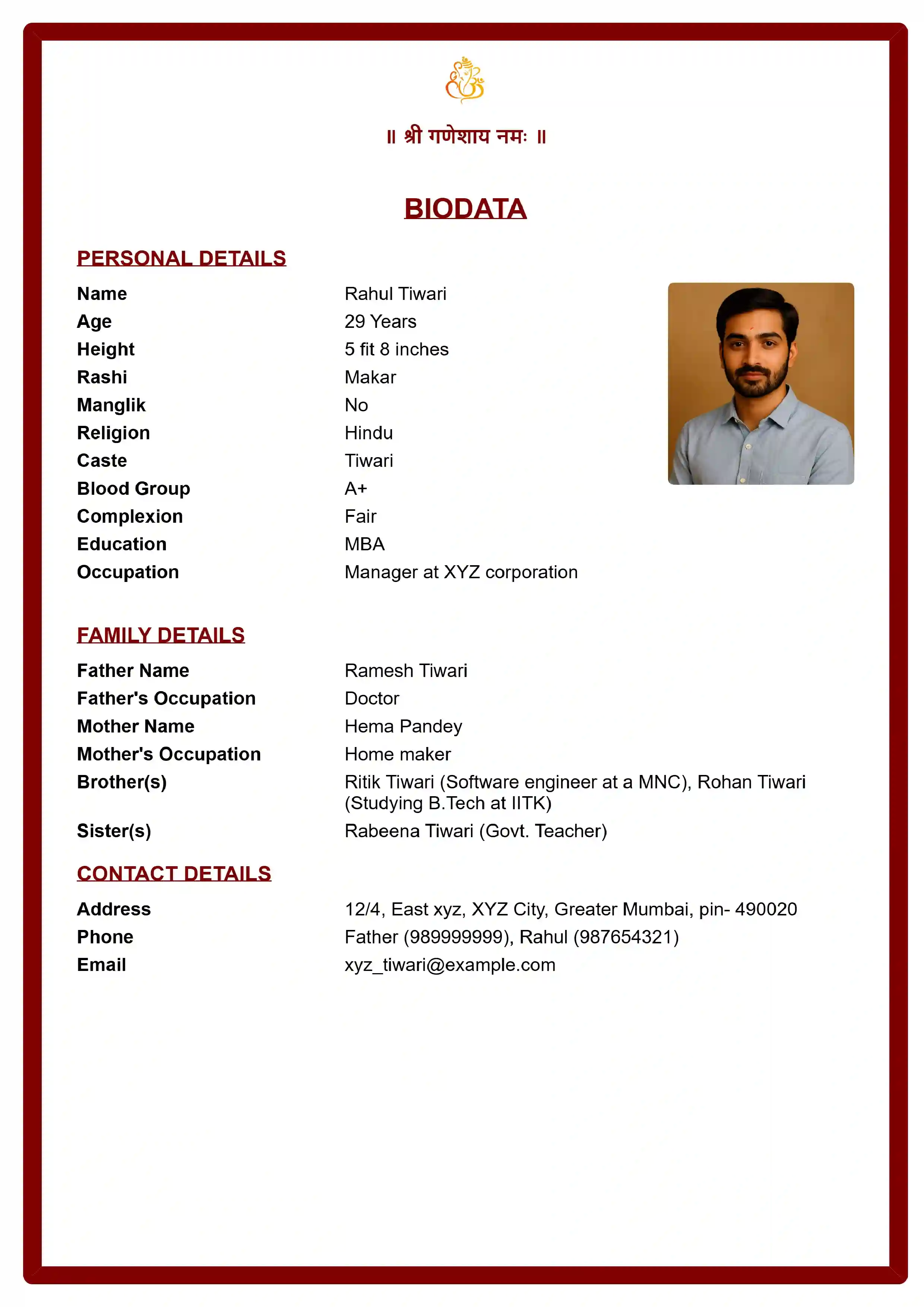 free marriage biodata maker