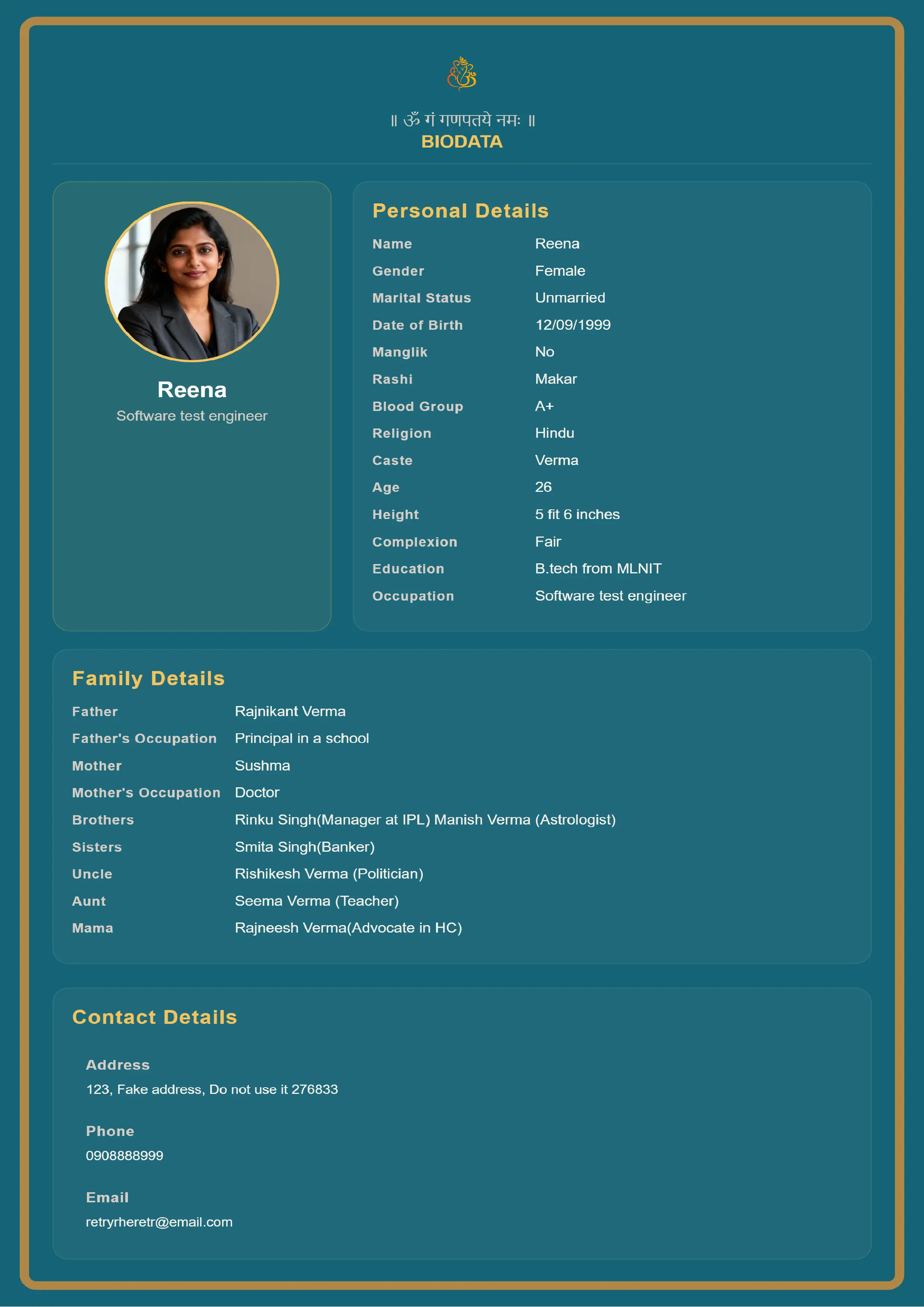 Professional Biodata Format for Doctors