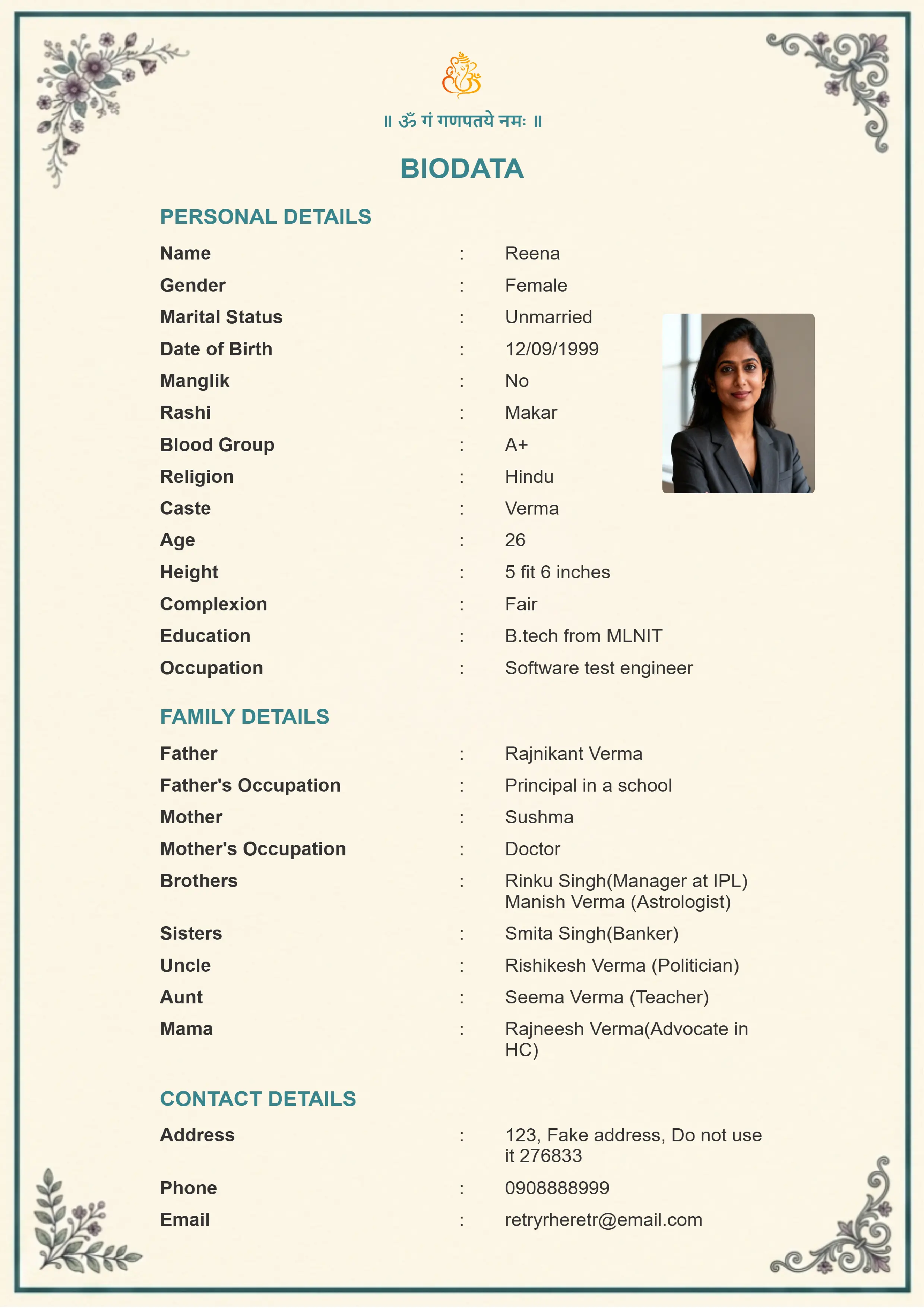 Modern Biodata Format