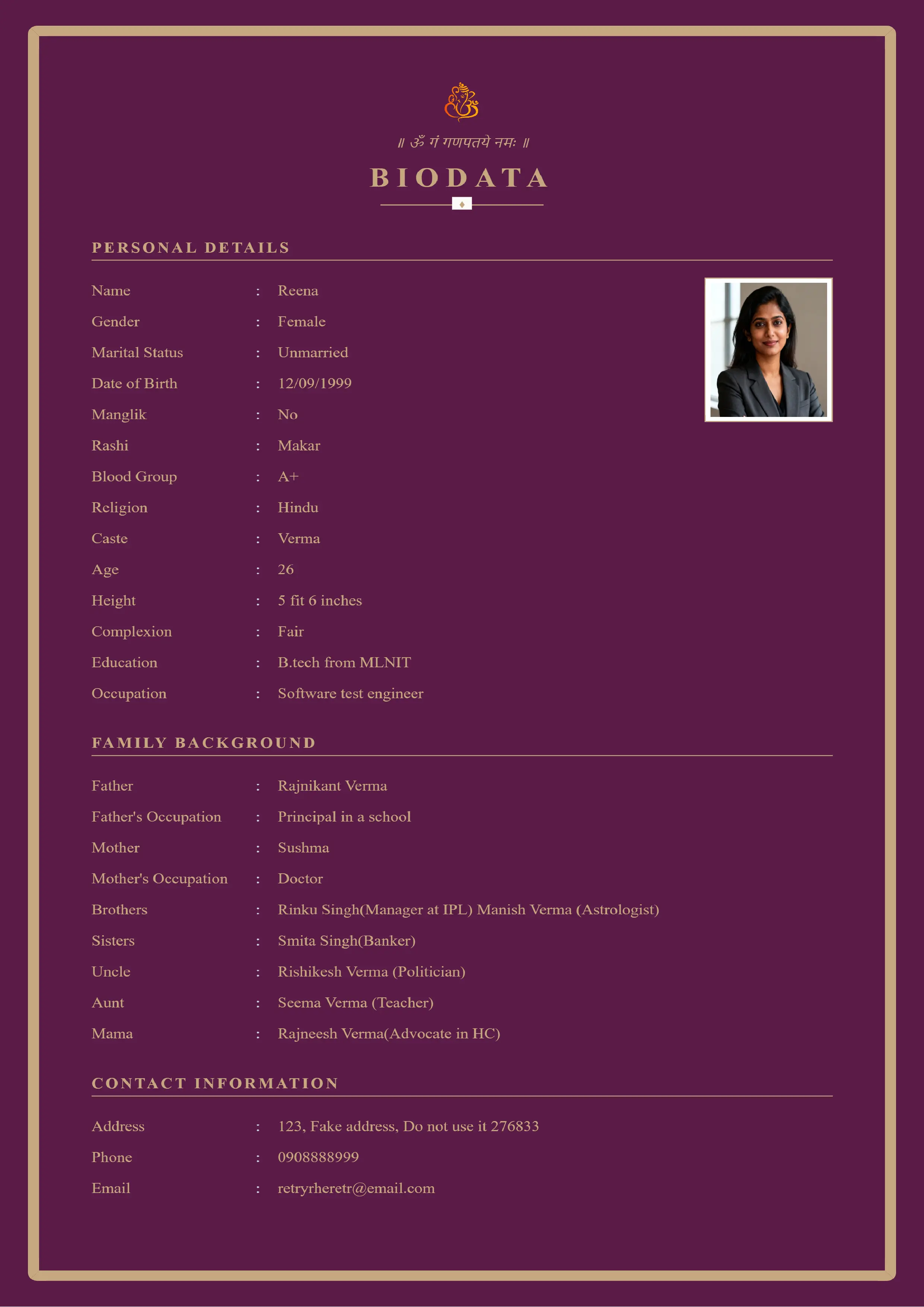 Traditional Biodata Format
